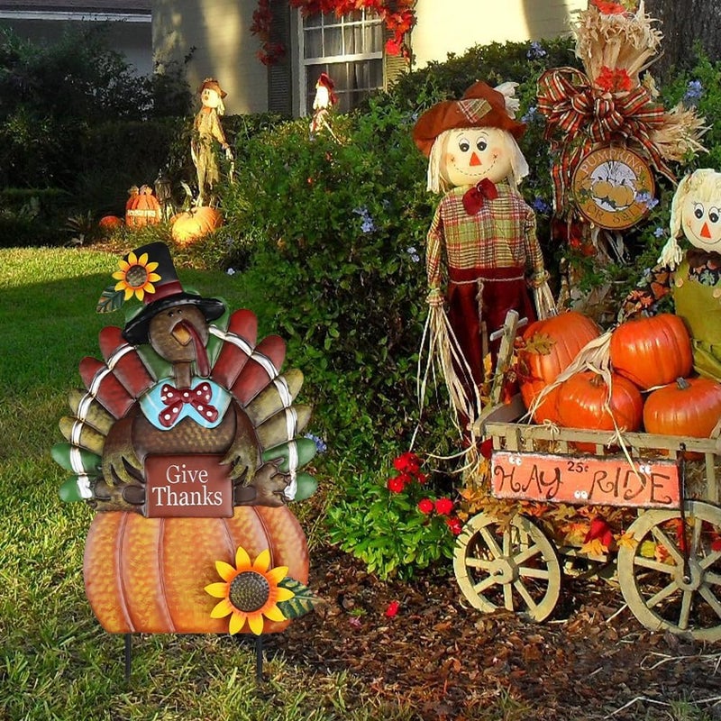 hogardeck Fall Decorations for Home Outdoor, Metal Turkey Decorative Garden Stakes with Pumpkin Sunflower for Fall Decor, Yard Signs for Garden Home Lawn Patio Thanksgiving Decorations - Image 2
